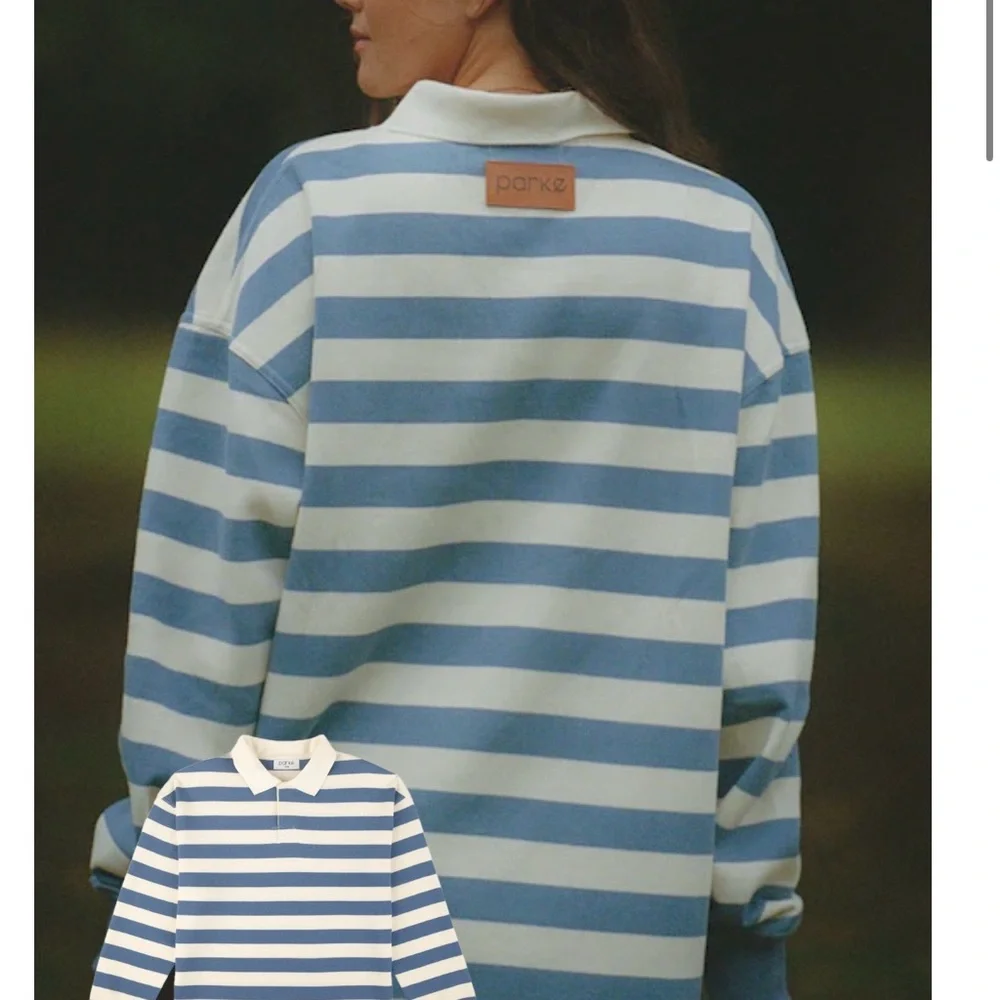 Parke Women's Blue and White Striped Crew Neck Sweater - Picture 1 of 4
